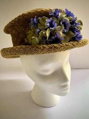 Vintage L.D. Trends San Diego Straw Hat with Floral Embellishment